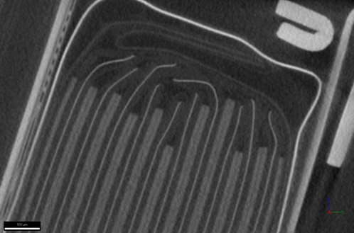 Cross section through battery inside smart watch highlighting anode overhang issues