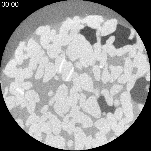 4_Dynamic CT of multiphase flow. Drainage process, non-wetting phase moving into the pore space