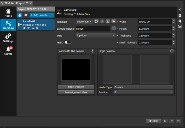 TEM AutoPrepTM GUI for fully automated TEM lamella preparation-1